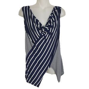 Studio Y Women's Top Size XS Blue White Striped Sleeveless Cowl Neck Asymetrical